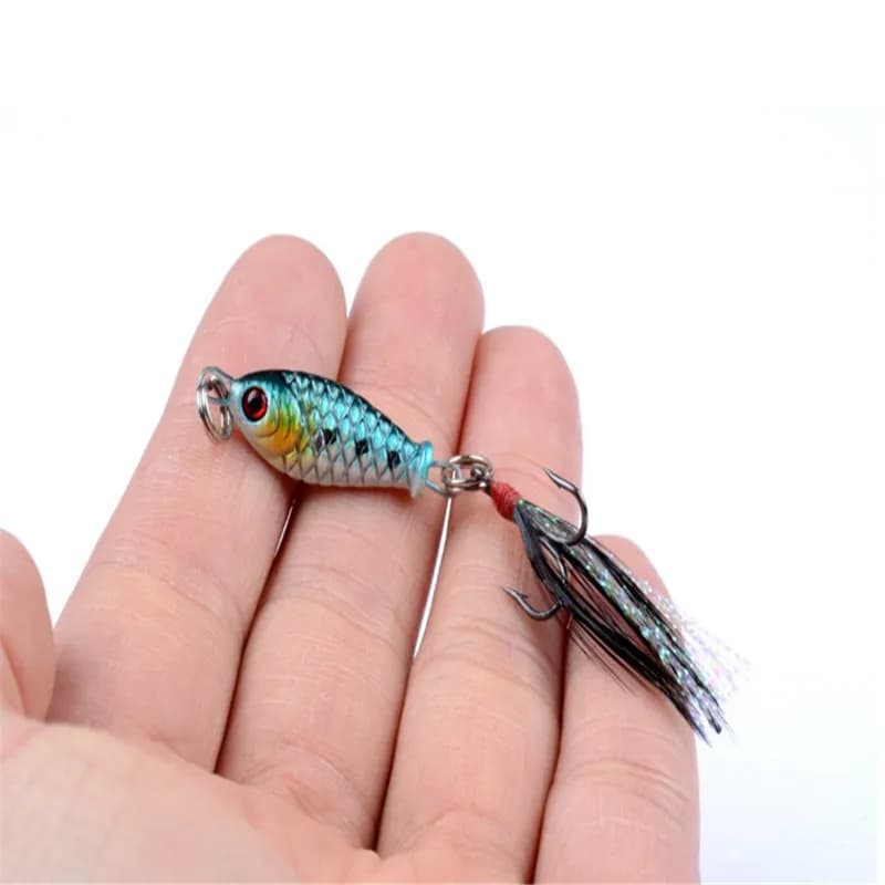 1 pz Mini Metal VIB 4.8g 3.2cm esca da pesca esca dura con maschera di piume Wobbler Crankbait occhi 3D esca attrezzatura da pesca