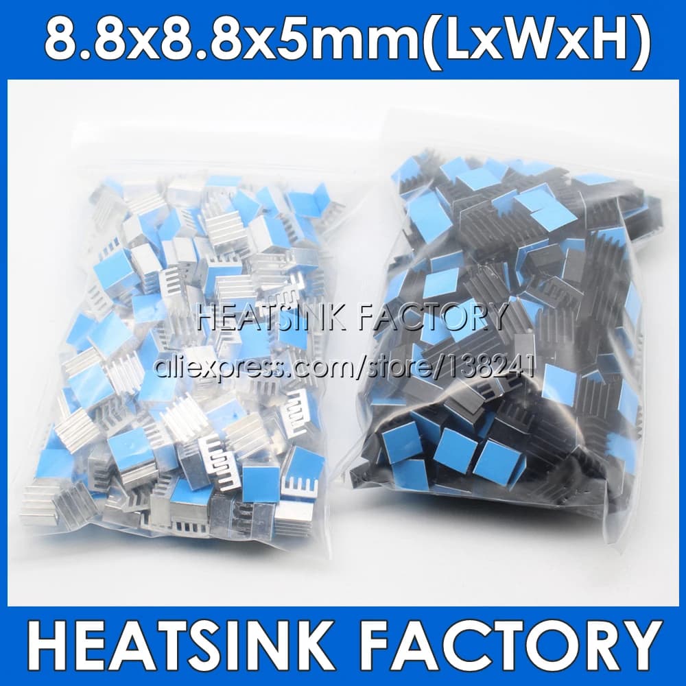 FACTORY 50 pcs Aluminium 8.8x8.8x5mm Chip Cooling Radiator with IC Thermal Adhesive Tape, 3D Printer A4988