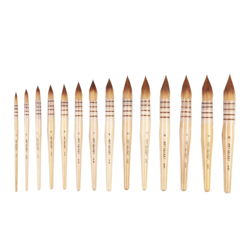 Artsecet pennelli per pittura artistica di alta qualità 15RT Taklon capelli manico in legno naturale penna ad acquerello artistica forniture per acquarello
