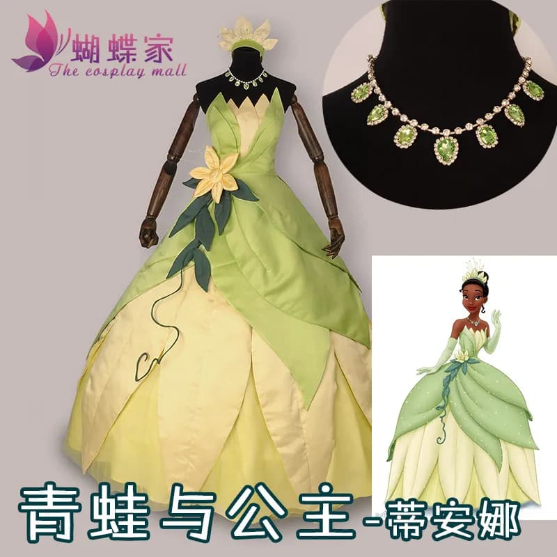 Princess Tiana Dress Cosplay Costume Carnival costume with hair accessory Halloween Christmas party men women costume