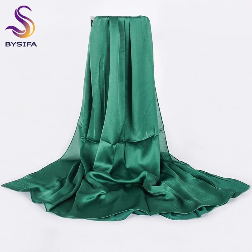 [BYSIFA] Sciarpa di seta tinta unita Scialle Donna Sciarpe lunghe di raso di lusso Hijab Foulard Femme Inverno Tinta unita Collo Sciarpe per la testa180 * 90 cm