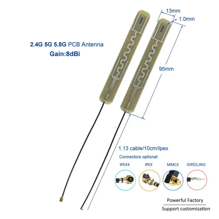 Antenna WIFI Dual Band 2.4G 5.8G 8dbi con alimentatore adesivo PCB Apparecchiatura di rete wireless
