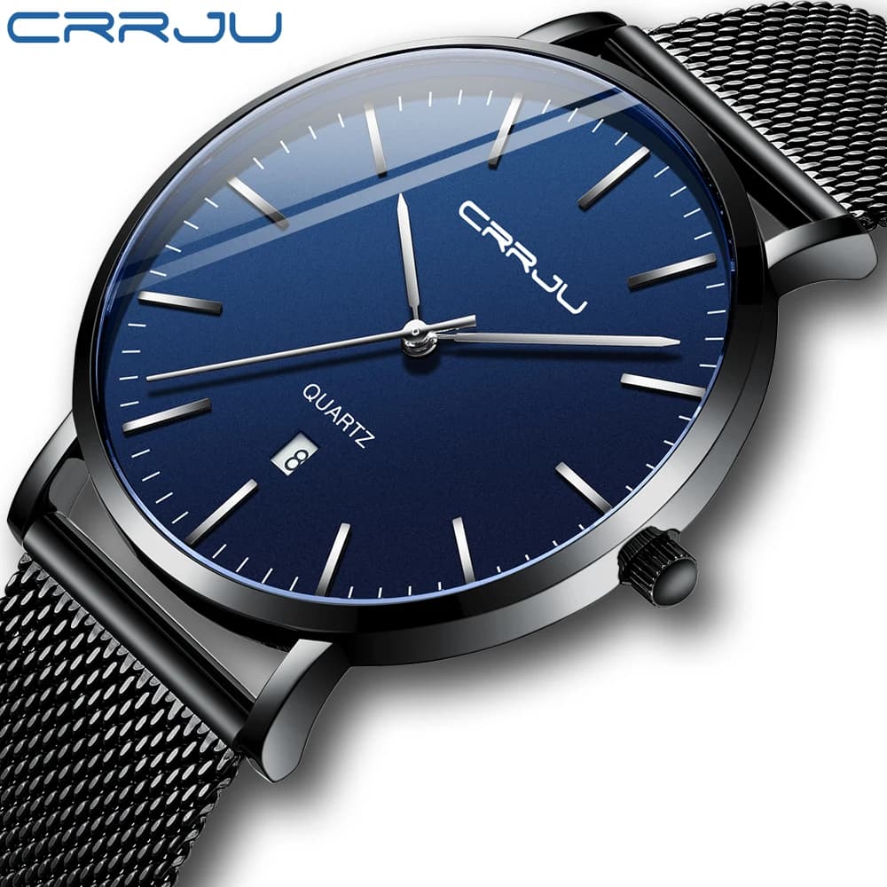 Relogio Masculino New CRRJU Fashion men's watches Luxury Top Brand Business Quartz watch blue men's watch casual waterproof fresh