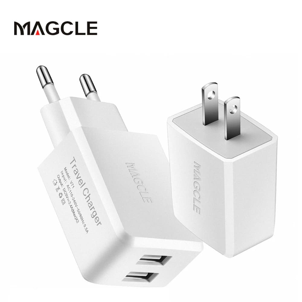 Magcle caricatore doppio USB caricatore da muro 5V2.4A per telefono cellulare caricatore da muro a doppia porta USB da viaggio adattatore per caricabatterie USB per smartphone