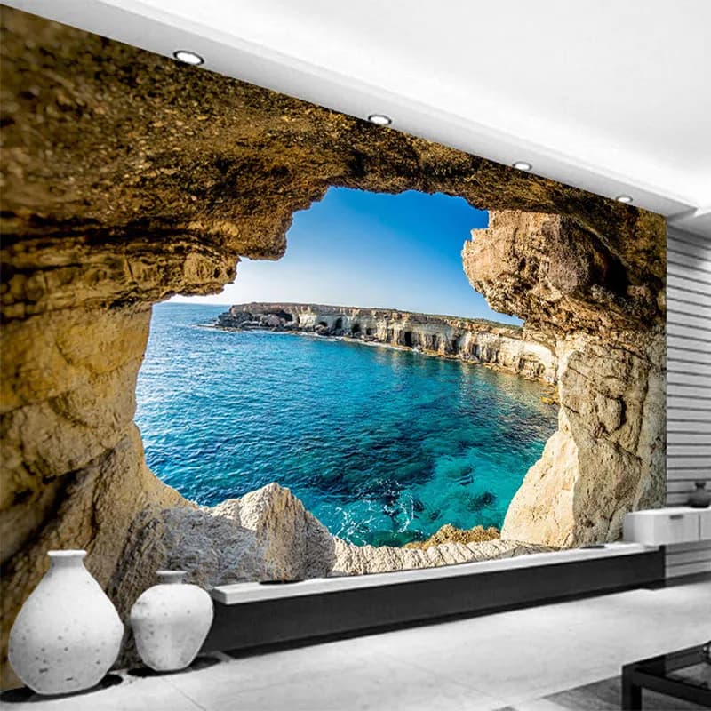 Carta da parati fotografica moderna semplice grotta paesaggio marino natura murale soggiorno camera da letto arredamento d'interni carta da parati espansione dello spazio Poster 3D