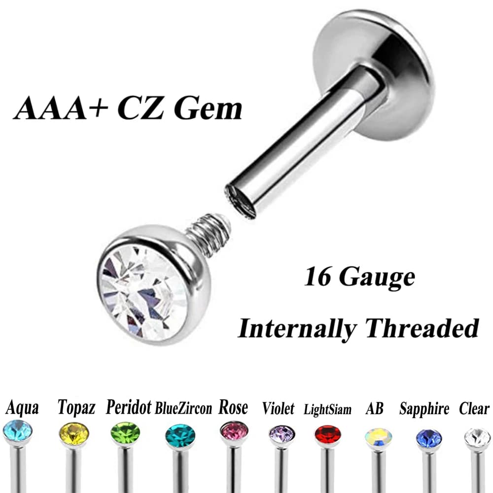 1pc In Acciaio Inox Filettatura Interna Piatto CZ Gemma Labret Lip Piercing Stud Anello Monroe Orelha Cartilagine Superiore Dell'orecchio Stud Helix