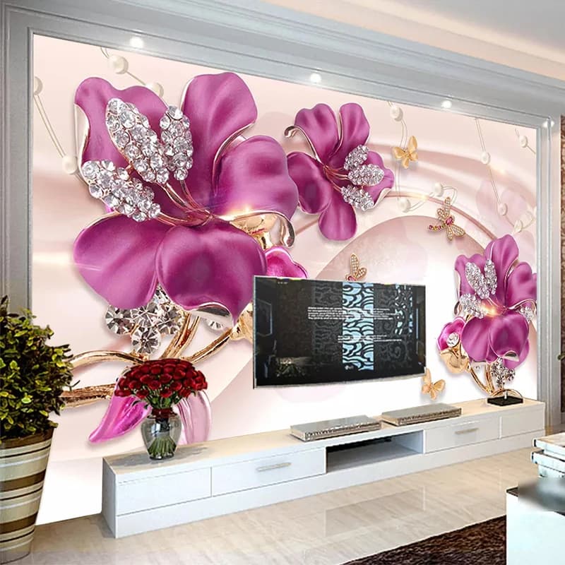 Personalizzato Murale Della Carta di Parete 3D Stereoscopico Monili Del Fiore di Soggiorno TV Sfondo Muro di Pittura Decorativa A Parete Foto Carta Da Parati