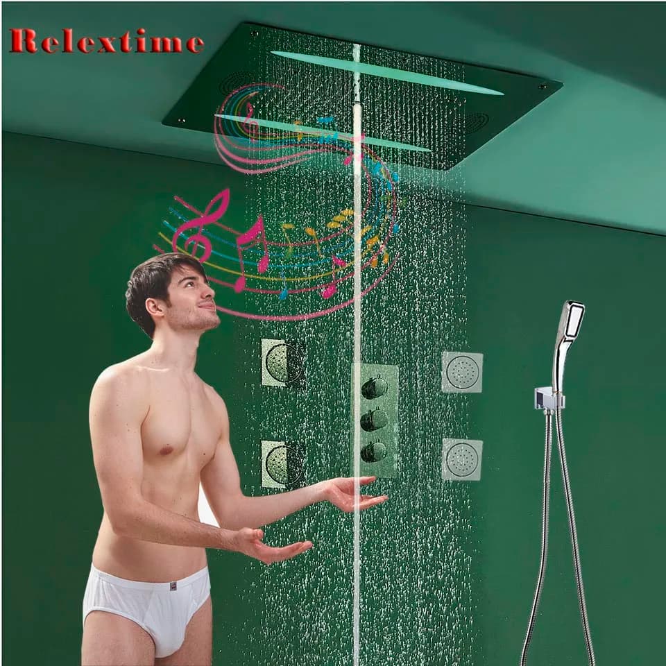 Sistema doccia Bluetooth con valvola miscelatrice termostatica nascosta 800x600mm LED soffione doccia a pioggia a soffitto getti massaggianti