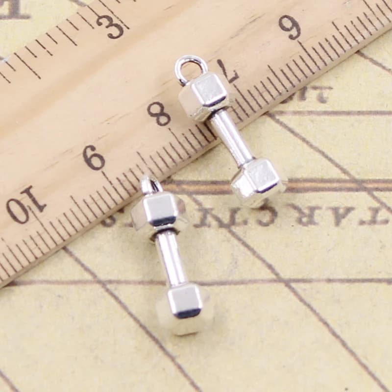 10pcs Pendenti e Ciondoli attrezzature per il fitness manubri 21x6x6mm argento Tibetano colore Pendenti con gemme e perle Antico Monili Che Fanno FAI DA TE artigianato fatto a mano