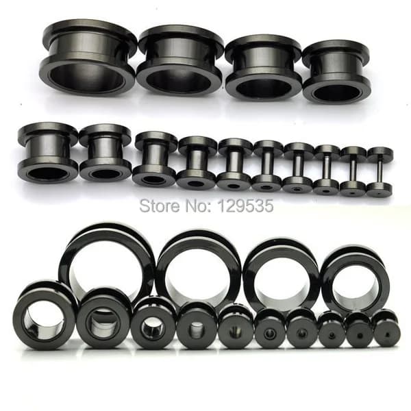 2 Pieces Black White Pulley 2 Colors Stainless Steel Punk Men Screw Back Pierced Earrings Hollow Ear Expander