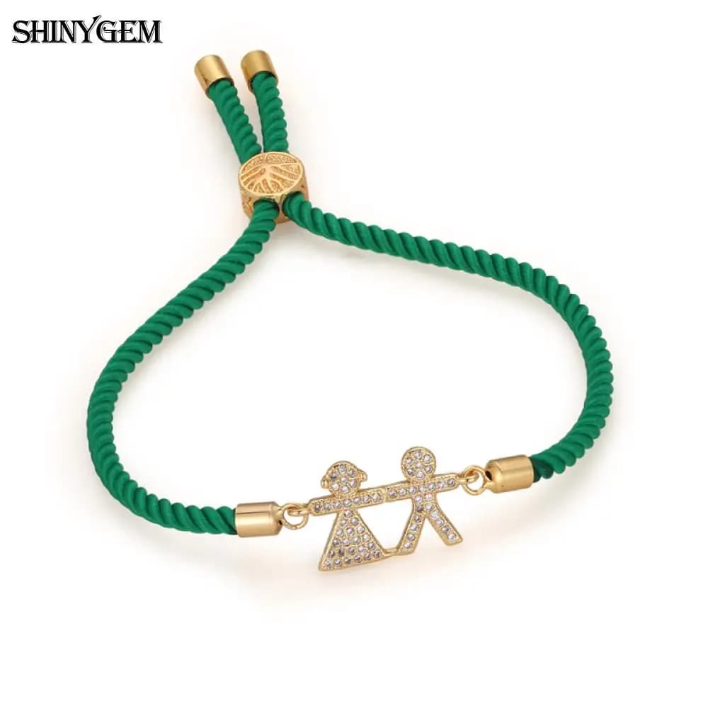 Bracciale Intrecciato Regolabile SHINYGEM, Placcato Oro, Charm per Ballerine, Bracciale Fatto a Mano con Zirconia Incastonata per Donne