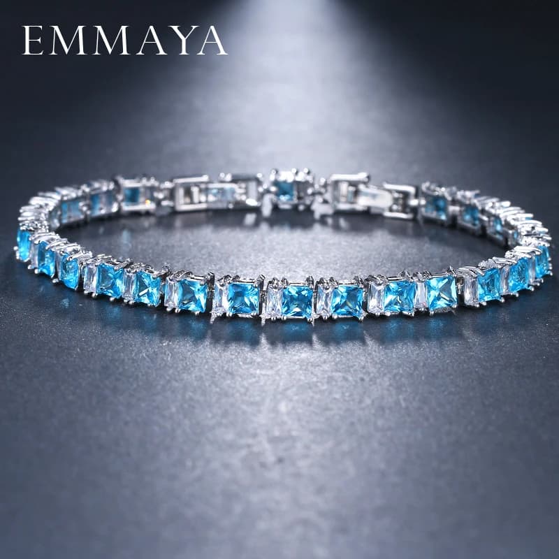 EMMAYA Nuovo braccialetto da tennis pulito azzurro con zirconi cubici CZ per le donne Regali di Capodanno Gioielli di moda Bracciali