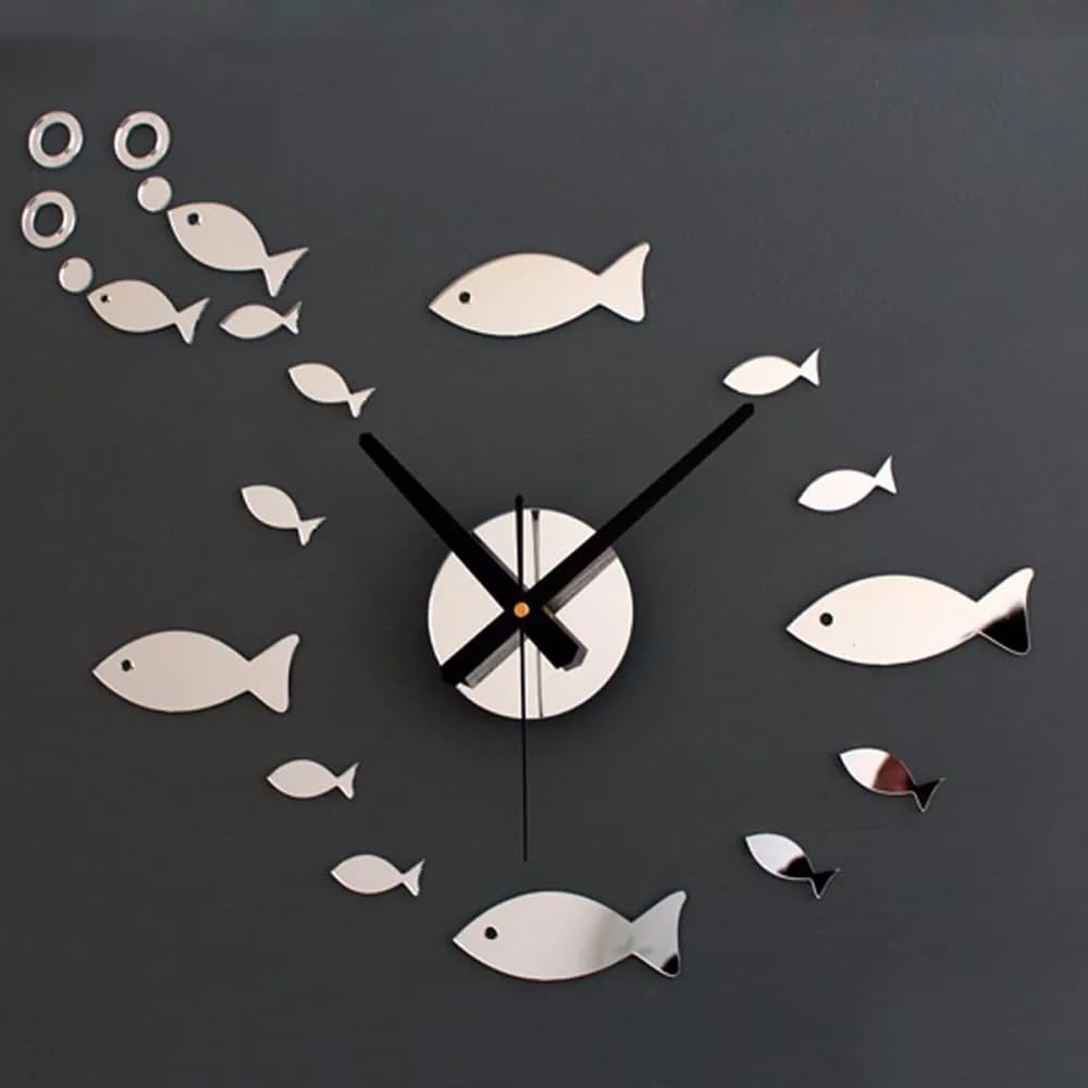 Make yourself creative art modern wall clock small mirror shaped fish wall decal acrylic Plexiglass house moving decorations for home gift