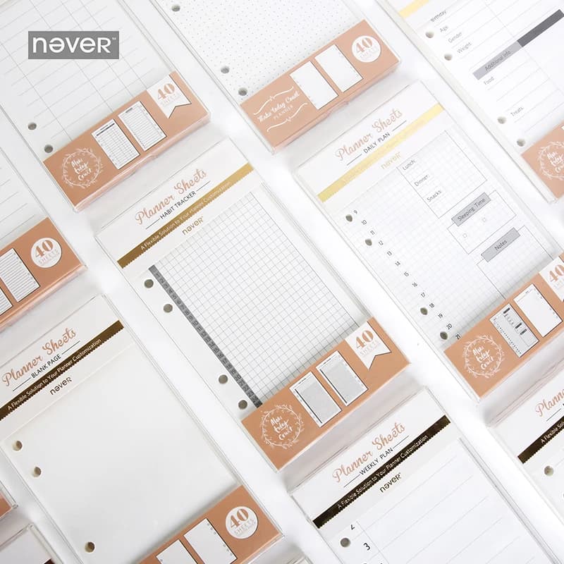 Quaderni pianificatore di carta fogli sciolti per foglio A6 Standard pagina griglia Pet journal 40 fogli planner fogli fogli di riempimento