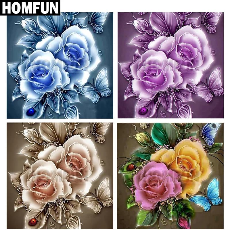 HOMFUN Full Square/Round Drill 5D DIY Diamond Painting "Rose & Butterfly" Embroidery Cross Stitch 5D Rhinestone Decor A00356