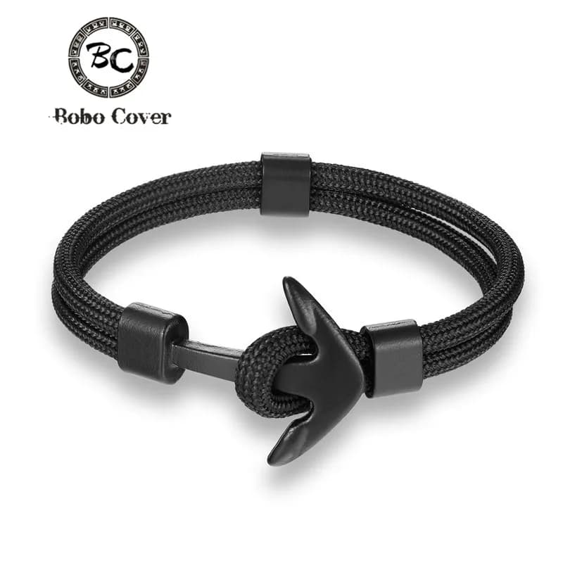 Braccialetti con ancoraggio nero multistrato intrecciato di nuova moda Bracciale con ancoraggio Hope da uomo Pulseras Braccialetti in pelle di sopravvivenza fortunata a mano blu scuro