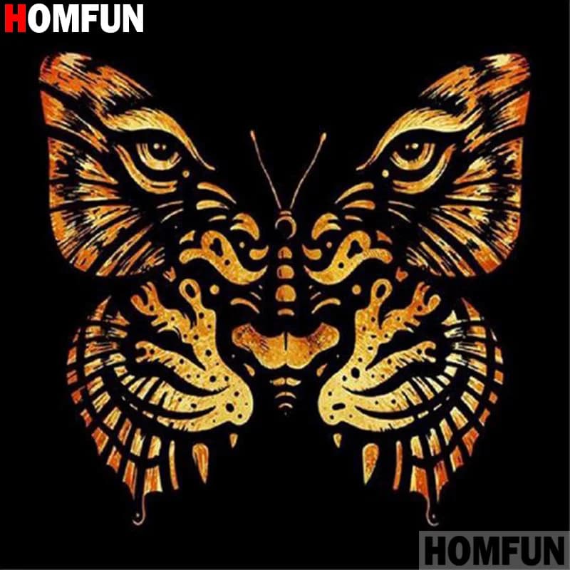 HOMFUN Pieno Quadrato/Rotondo Trapano 5D Pittura Diamante FAI DA TE "Tigre farfalla" 3D Diamante Ricamo Punto Croce Complementi Arredo Casa A20252