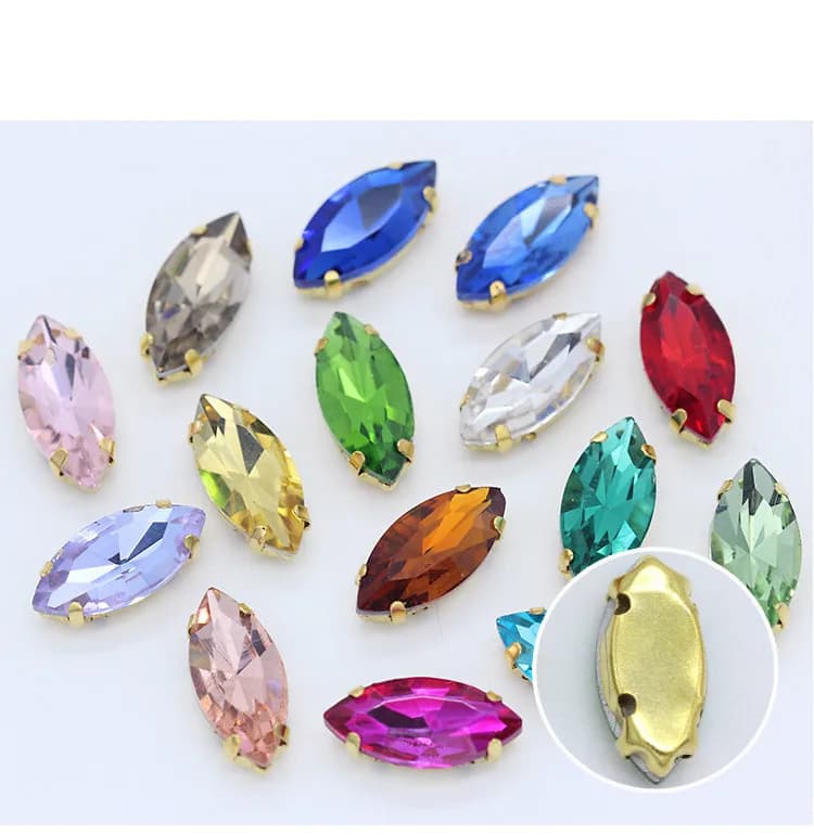 Di vetro di Cristallo In Oro le impostazioni di artiglio di 4x8mm ~ 17x32mm nizza colori dell'occhio del cavallo Navette Marquise forma Sew on rhinestone beads applique fai da te