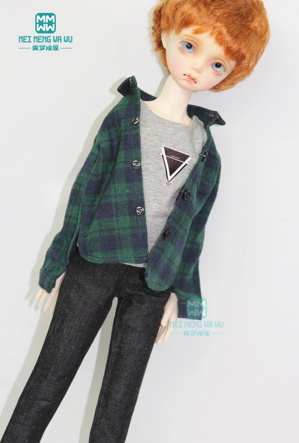 Bambole BJD vestiti per 43 centimetri 1/4 MSD BJD accessori di moda camicia a quadri Verde, maglia, pantaloncini
