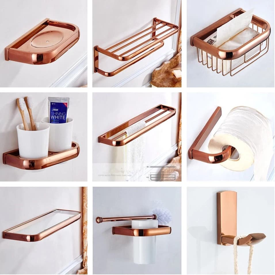 MTTUZK Di Lusso In Oro Rosa Titolare di Carta di Rame Barra di Tovagliolo di Piatto di Sapone Portasciugamani Robe Gancio Supporto di Tazza Accessori Per il Bagno Set