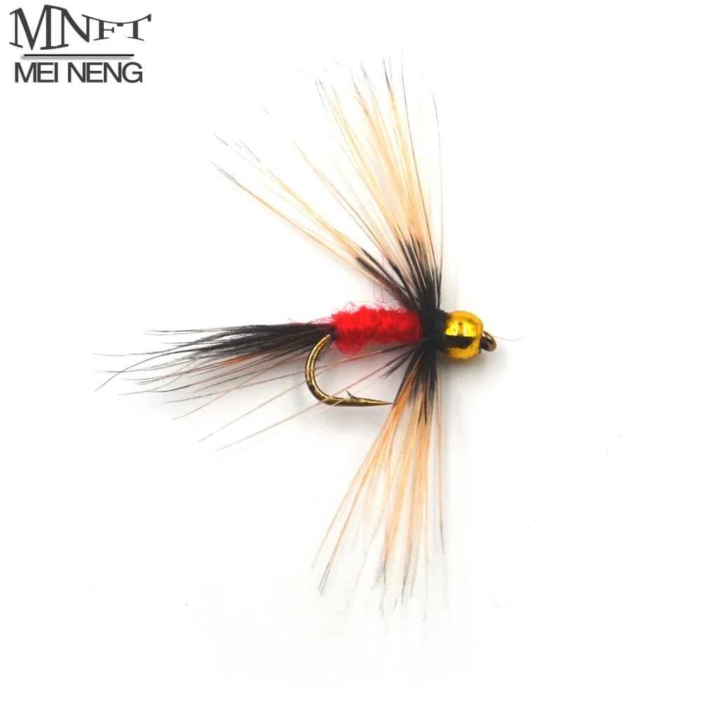 MNFT 10 pezzi 14 # Esca artificiale per pesca a mosca con corpo rosso ninfa a barba lunga con perline dorate
