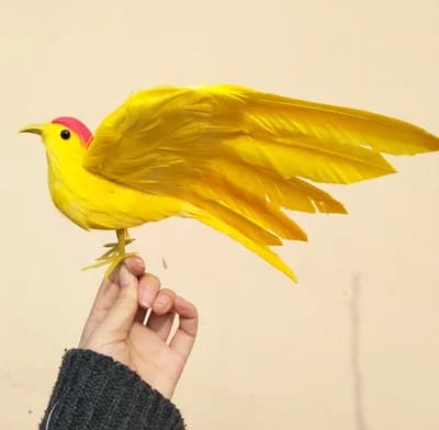 22cm Yellow Bird Model Toy Simulation Foam Feather Red Top Wings Gift Toy for Kids