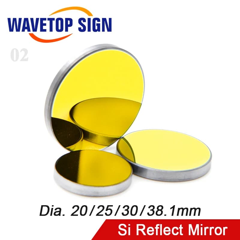 WaveTopSign Si Specchio Riflettente Dia.20 25 30 38.1 millimetri 3Pcs Gold-Plated Del Silicone per CO2 Incisione del Laser di Taglio macchina