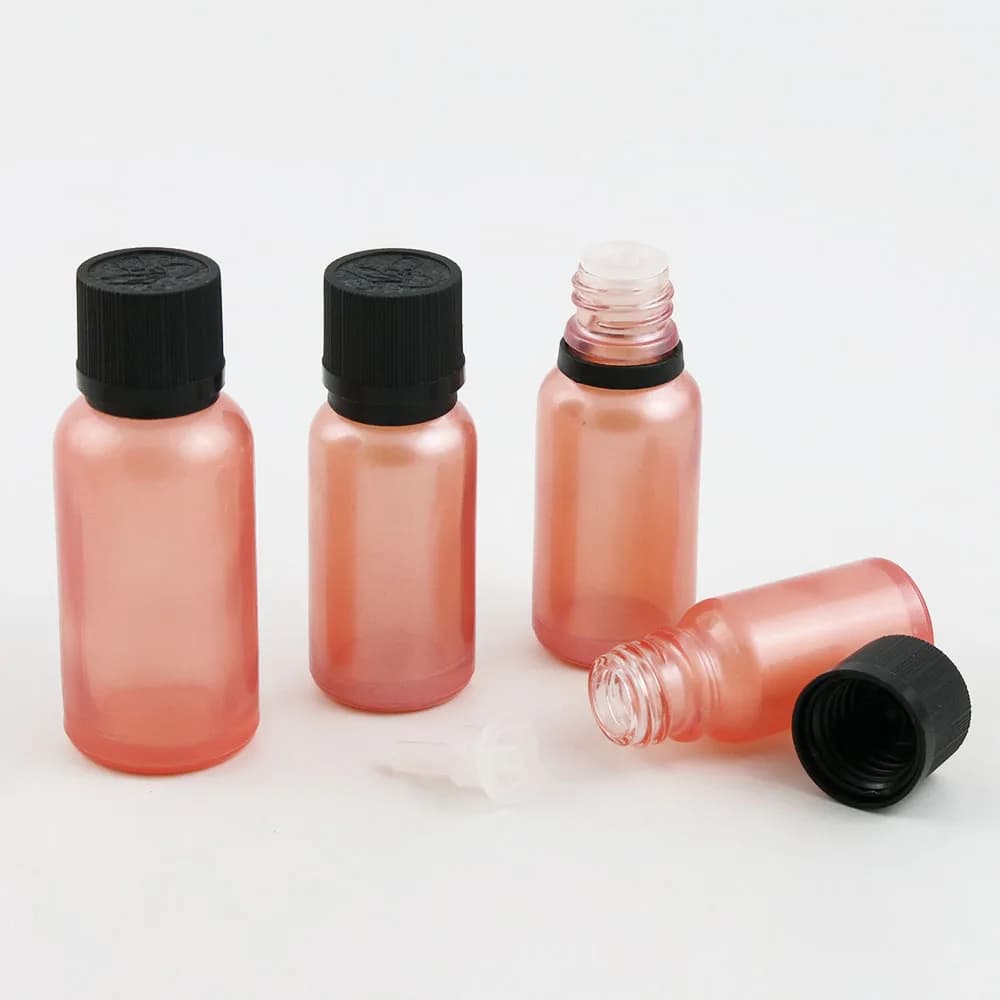 10 x 10 ml 30 ml 50 ml 100 ml Bottiglia di vetro rosa per olio essenziale con coperchio in plastica per contenitore cosmetico pipetta reagente liquido