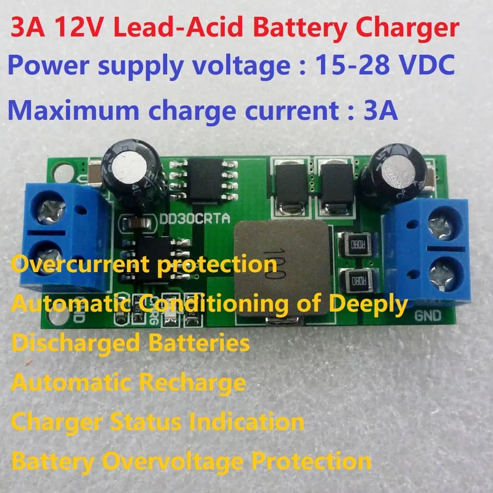 1-1000AH 3A 12V Caricabatteria al piombo Ingresso 15-28V Sovraccarico 14,8V Carica galleggiante 13,55V Per UPS Caricabatteria a energia solare