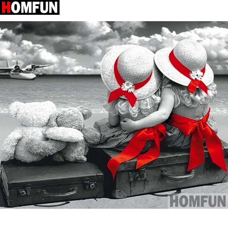 HOMFUN Pieno Quadrato/Rotondo Trapano 5D Pittura Diamante FAI DA TE "Boccino al Mare" 3D Diamante Ricamo Punto Croce Complementi Arredo Casa A20023