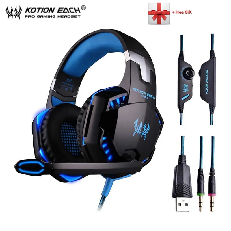 KOTION EACH G2000 G9000 Gamer Headset Stereo Netherlands Deep Headphones Wired with Microphone LED Light for PC PS4 X-BOX
