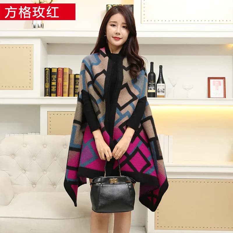 New 2025 Luxury Brand Women Winter Scarf Warmer Shawl Ladies Plaid Blanket Knit Wrap Cashmere Poncho Capes Female Echarpe