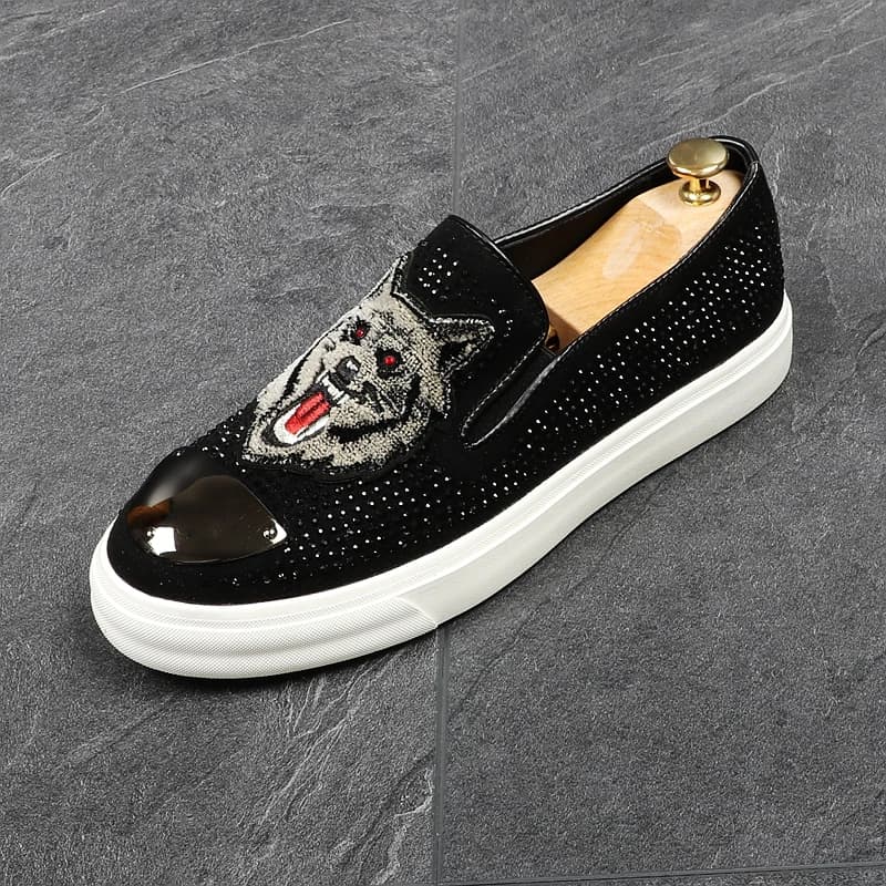 CuddlyIIPanda Degli Uomini Del Ricamo di Modo Lupo Rivetti Fannulloni Degli Uomini di Casual Stampato Mocassini Scarpe Uomo di Partito di Guida Appartamenti di Scarpe Da Ginnastica