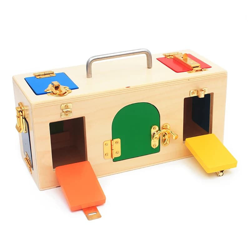 Materiali Montessori vita pratica cassetta di sicurezza giocattolo apri la chiave di blocco giocattoli educativi in legno per bambini giocattolo di abilità di base e di vita