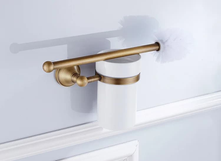 Accessori da bagno Impeu Scopino per WC con supporto, ottone Anituqe, collezione minimalista alberghiera, montaggio a parete per salvaspazio