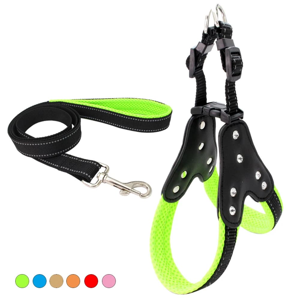 Riflettente Pet Maglia Del Cane Imbracatura e Guinzaglio Set Strass Animali Imbracature di Piombo per Small Medium Cani di Grossa Taglia di Nylon Della Maglia Petto cinghia