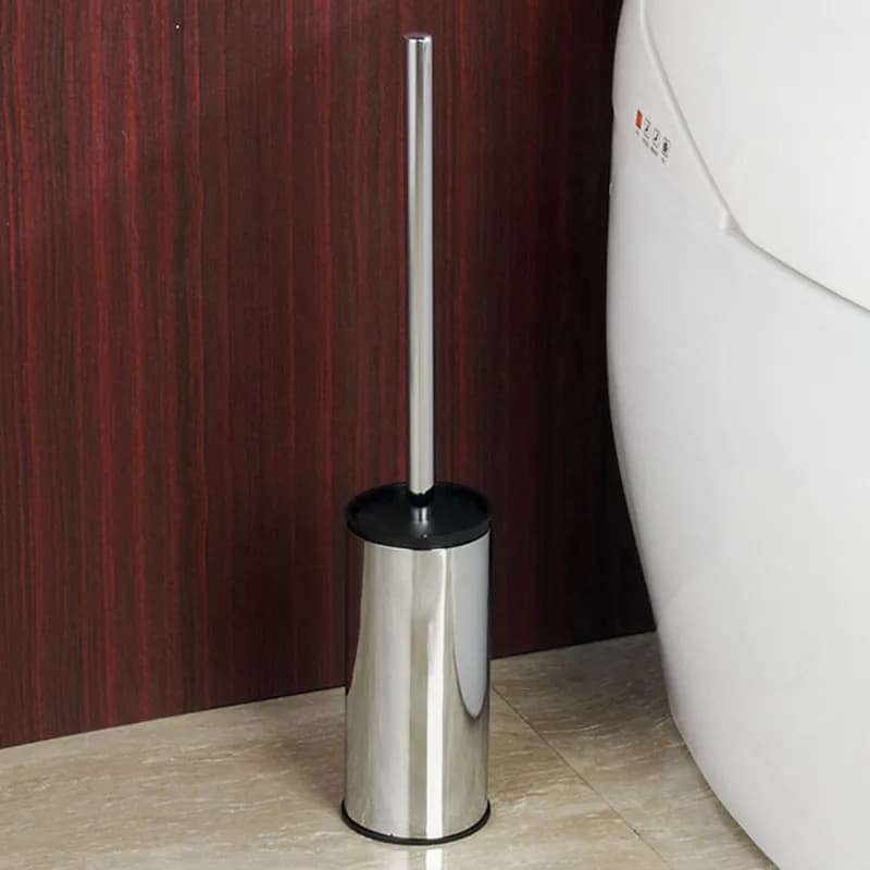 Free shipping chrome finish floor standing stainless steel toilet brush holder matte black toilet brush set