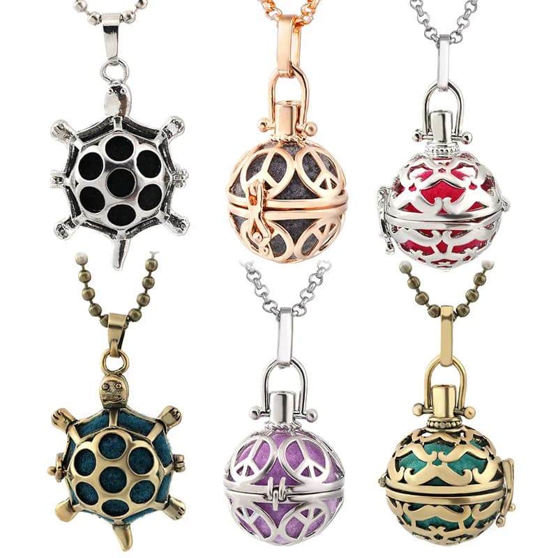 Turtle Pattern Hollow Necklace Vintage Jewelry Music Ball Essential Oil Diffuser Pregnancy Pendant Summer Romantic Accessories