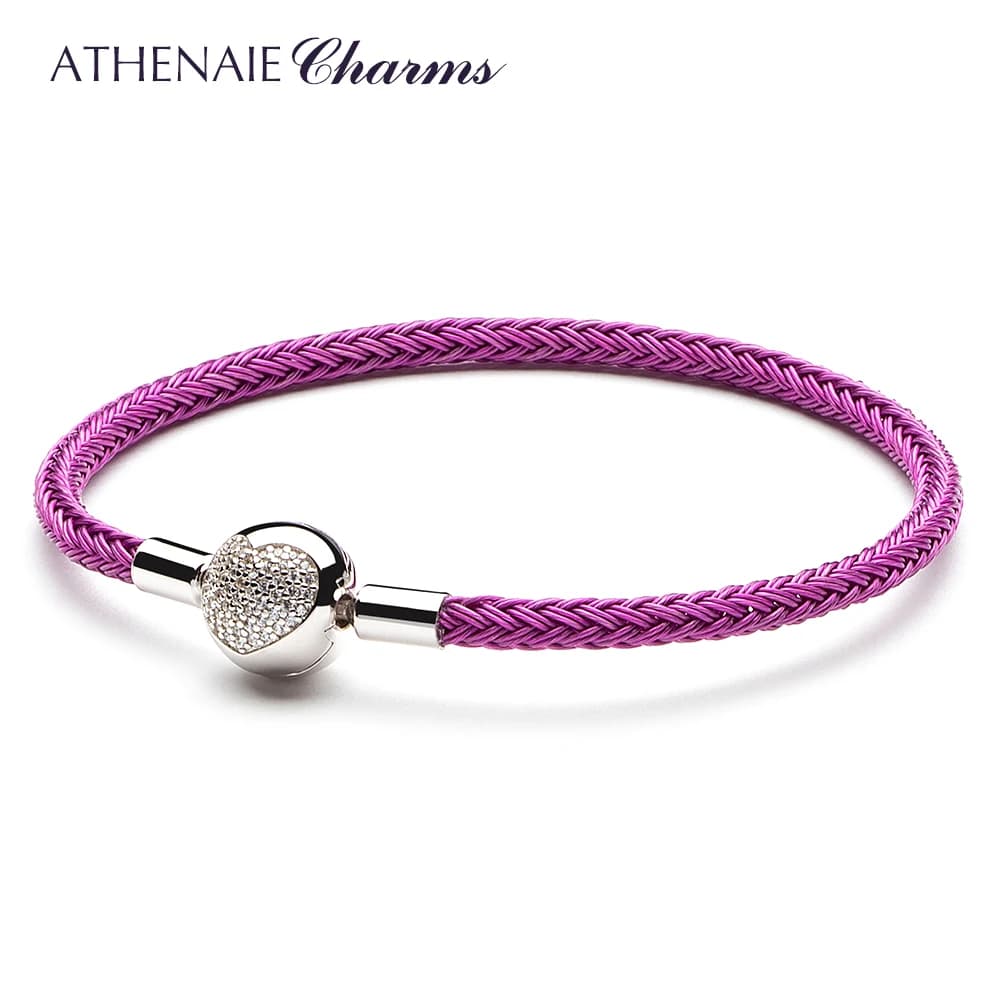 ATHENAIE bracciale con ciondoli a filo colorato con chiusura a cuore in argento Sterling 925 CZ Love per le donne Fit Charm Beads regalo fai da te