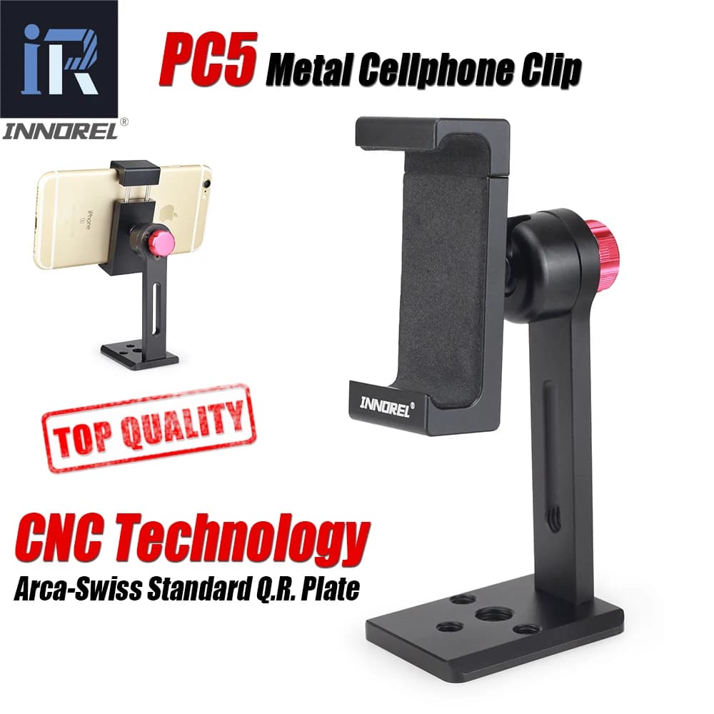 INNOREL PC5 Clip per cellulare in metallo Supporto per smartphone in lega di alluminio Supporto per treppiede Morsetto per telefono cellulare regolabile a 360°