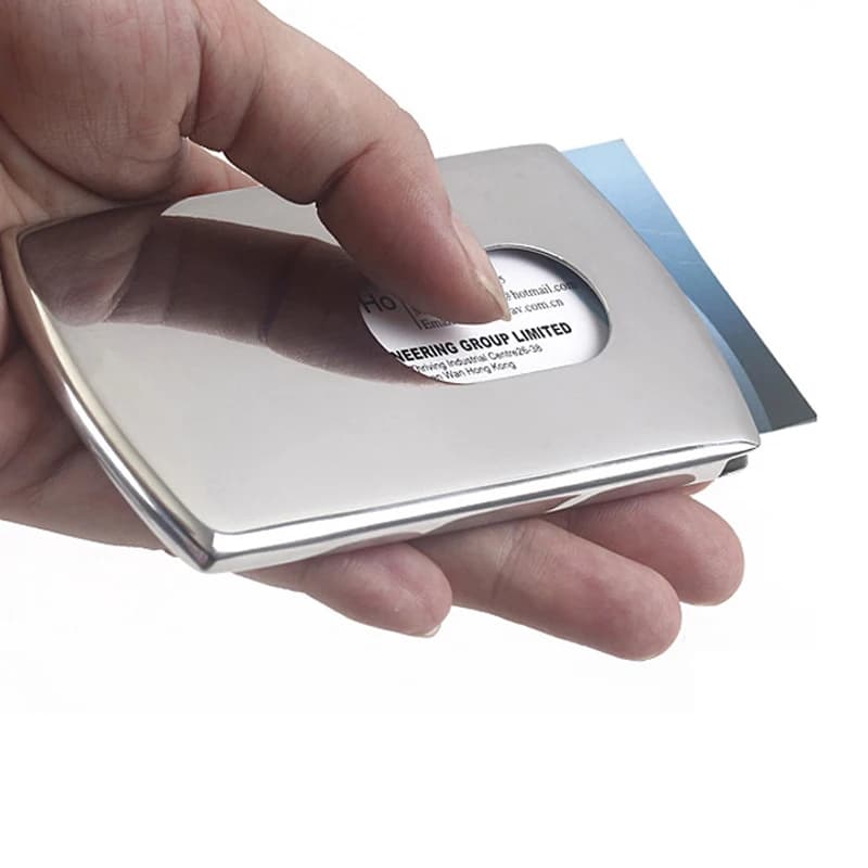 Fashion Thumb Slide Out Stainless Steel Door Cards Visiting Pocket Metal Paper Case For Men Black Packing Box