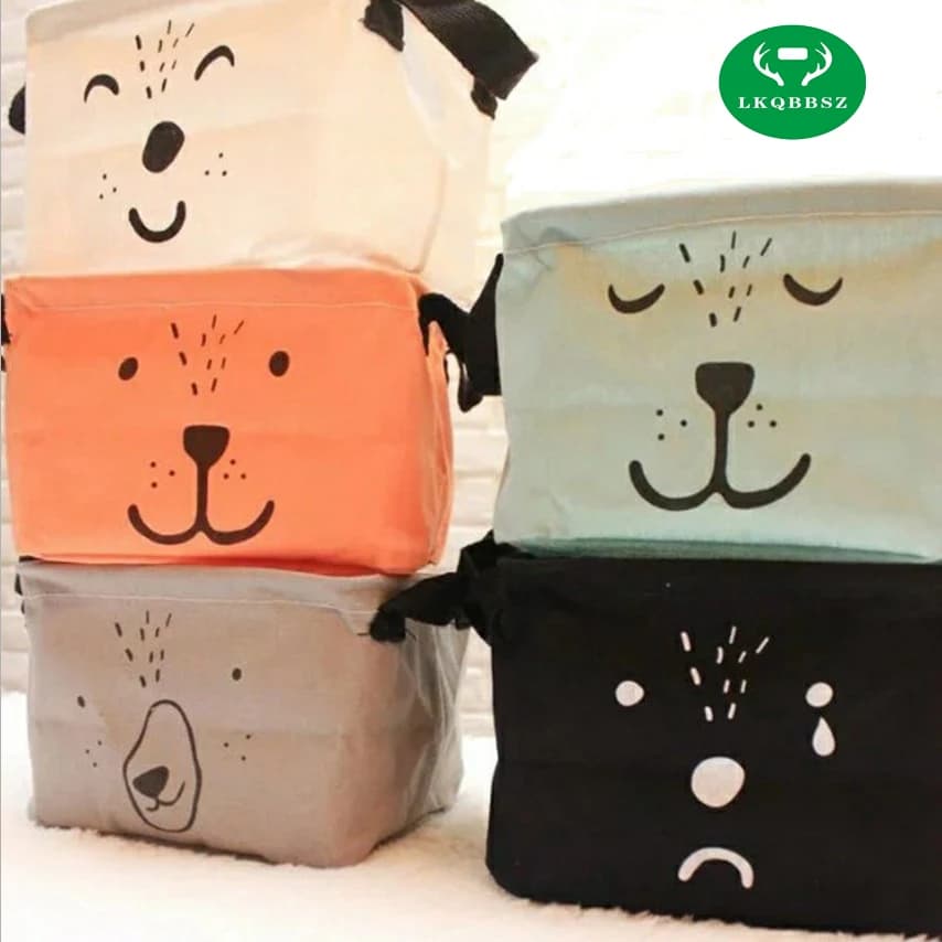 Scatola da scrivania in lino, custodia per articoli vari, custodia per Organizer in cotone per la casa, cancelleria cosmetica in tessuto, scatola portaoggetti con stampa di cartoni animati
