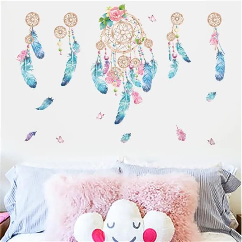 60x90CM Feather Dreamcatcher Wall Sticker DIY Adhesive Murals for Bedroom Living Room Background Decoration Pendant Art