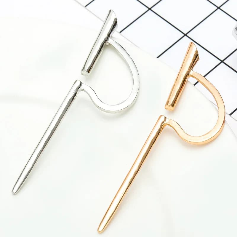 Long Stick Opening Ear Cuff Hair Holder Metallic Silver Plated Golden Clip Earrings for Women