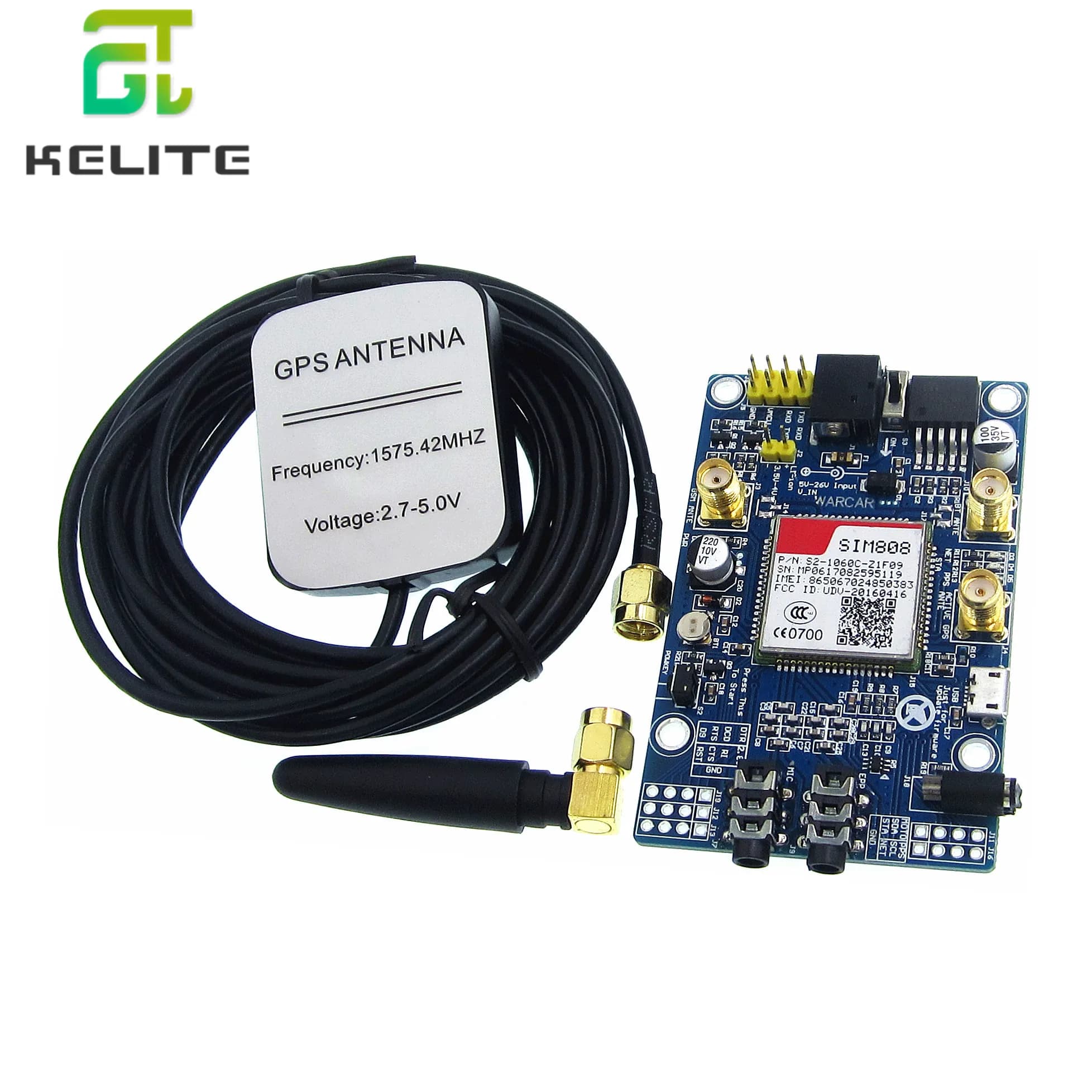 SIM808 GSM GPRS GPS module with GPS antenna IPX SMA for Raspberry Pi, Supports SIM cards 2G 3G 4G
