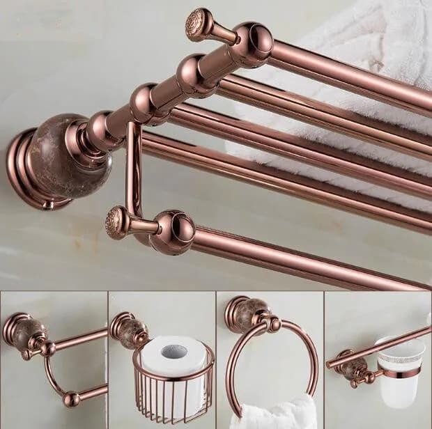 Tuqiu nuovi accessori da bagno in ottone e giada in oro rosa, porta carta, portasciugamani, portasapone, portasciugamani, Hardware da bagno con gancio