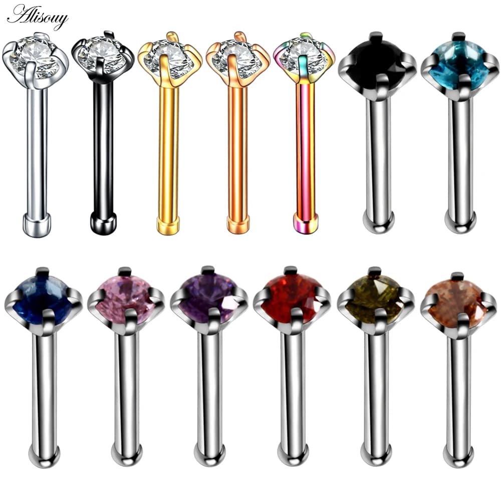 Alisouy 1Pc 20G 2mm Zircone Gemma Bone Of Vine Prisoner Earrings Penetrante Anodized Rose Color Gold Ring Naso Poly CZ Monils 20g
