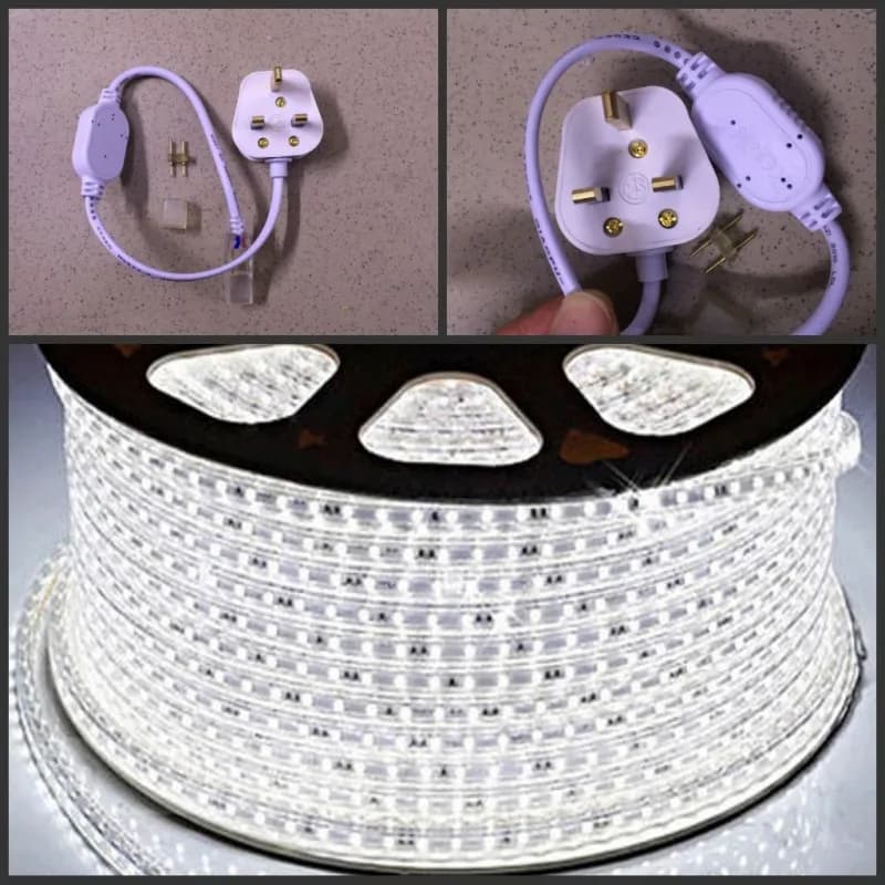 Striscia LED 220V 240V IP67 impermeabile 5050 SMD luci a nastro corda bianco caldo blu giallo verde rosso + spina di alimentazione UK