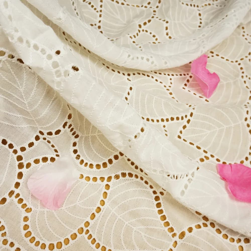 130cm Width Hollow Embroidered Heart-shaped Leaves Lace Cotton Fabric Flower For Sewing Dress Clothes DIY Handmade Crafting