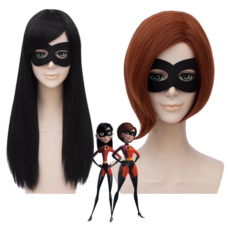 Gli Incredibili Elastigirl cosplay ragazza Helen Parr gioco di ruolo capelli Parrucca Violet Parr (un maschera per gli occhi inclusa) + Cappellino per parrucca